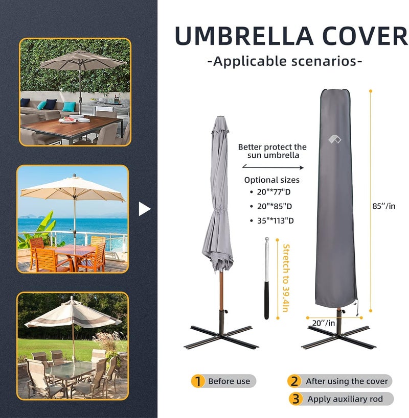 PALON Patio Umbrella Cover, Outdoor Umbrella Cover for 7.5ft to 11.5ft, Patio Umbrella Covers Waterproof with Telescopic Rod and Zipper, Umbrella Outdoor Patio Cover Windproof, Sun Protection - Image 1